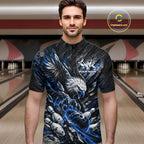 Custom Blue Eagle Bowling Quarter Zip Shirt, Bowling Team Jersey Bowlers Outfit