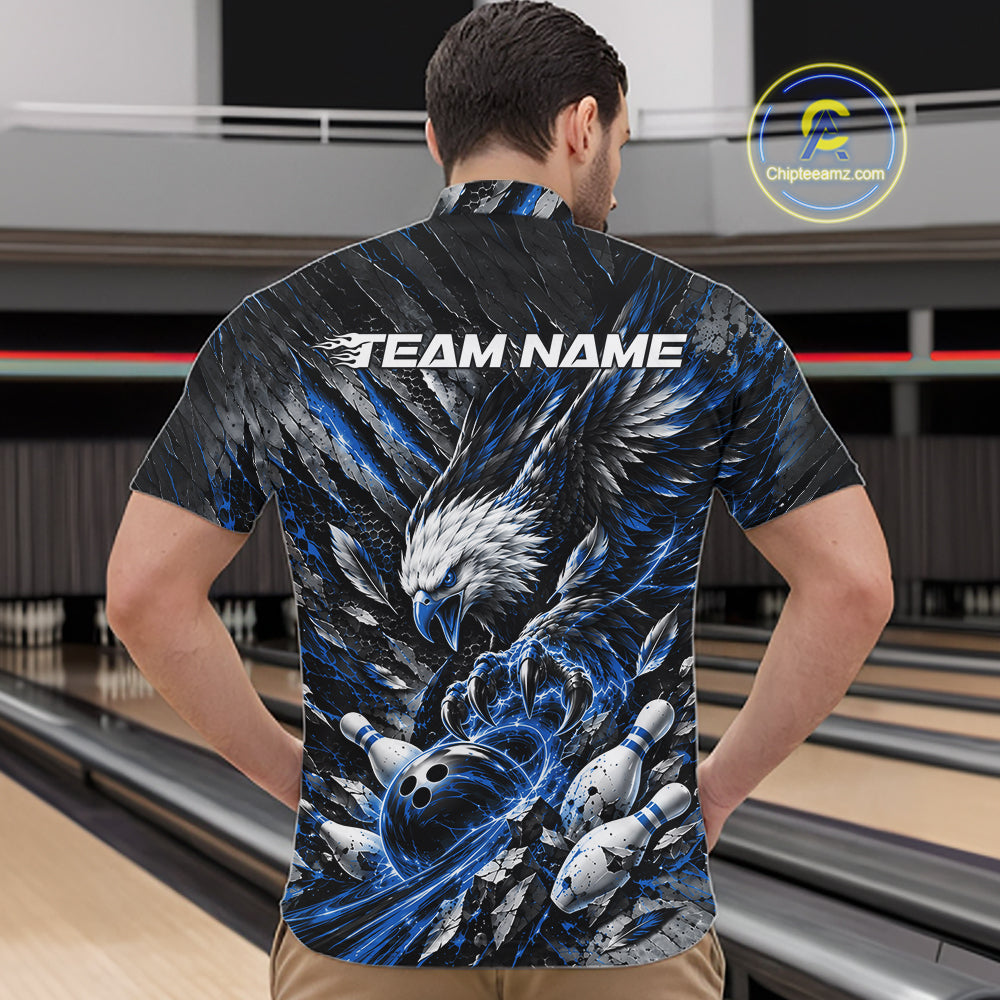 Custom Blue Eagle Bowling Quarter Zip Shirt, Bowling Team Jersey Bowlers Outfit