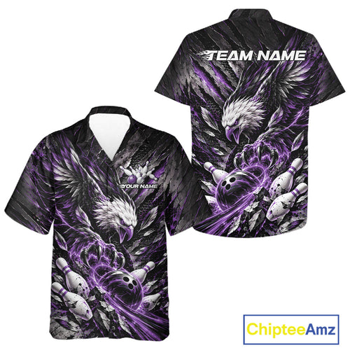 Custom Purple Eagle Bowling Button Up Shirt And, Bowling Team Jersey Bowlers Outfit