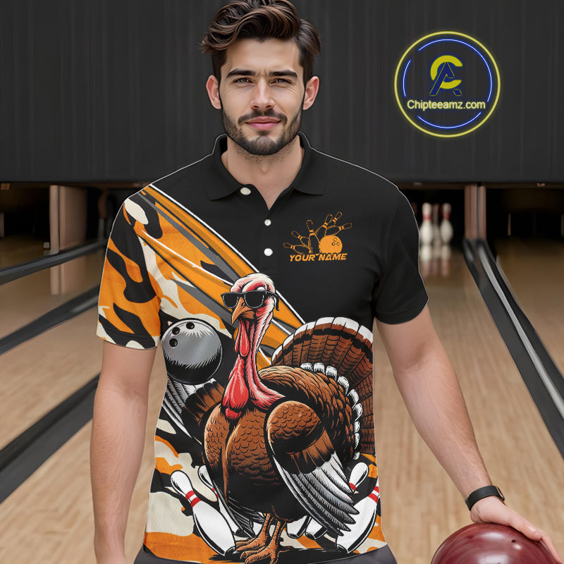 Black And Yellow Camo Custom Funny Turkey Bowling Shirts, Thanksgiving Bowling Tournament