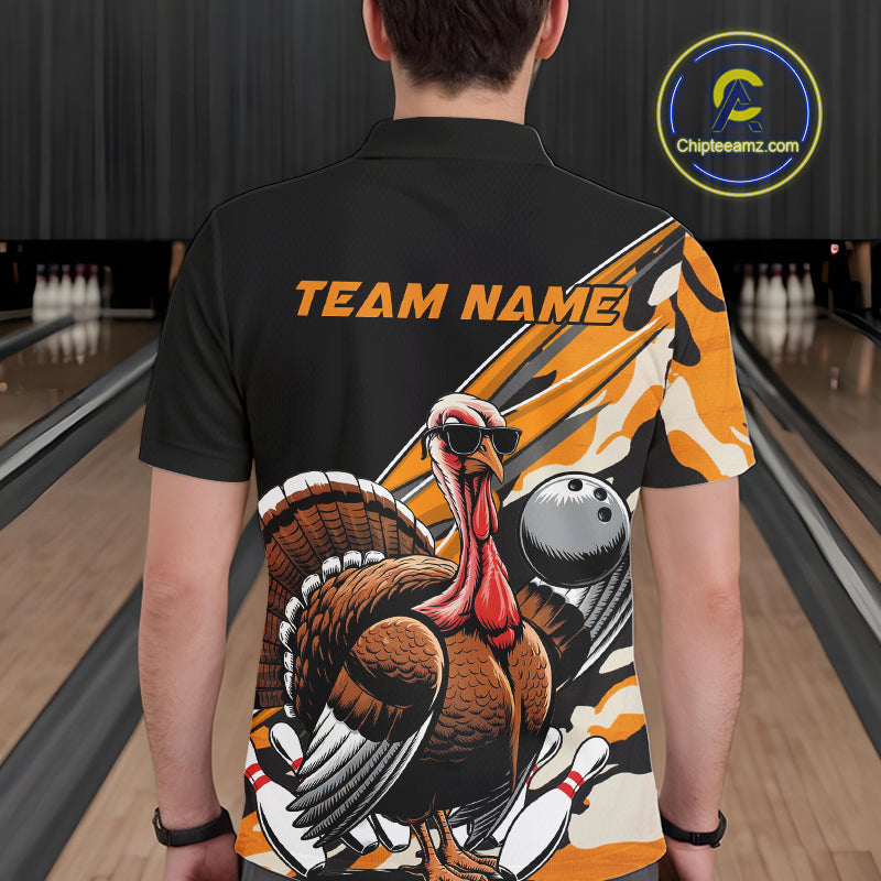 Black And Yellow Camo Custom Funny Turkey Bowling Shirts, Thanksgiving Bowling Tournament