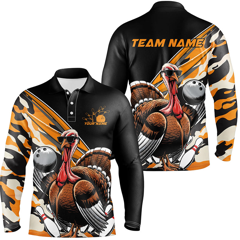 Black And Yellow Camo Custom Funny Turkey Bowling Shirts, Thanksgiving Bowling Tournament