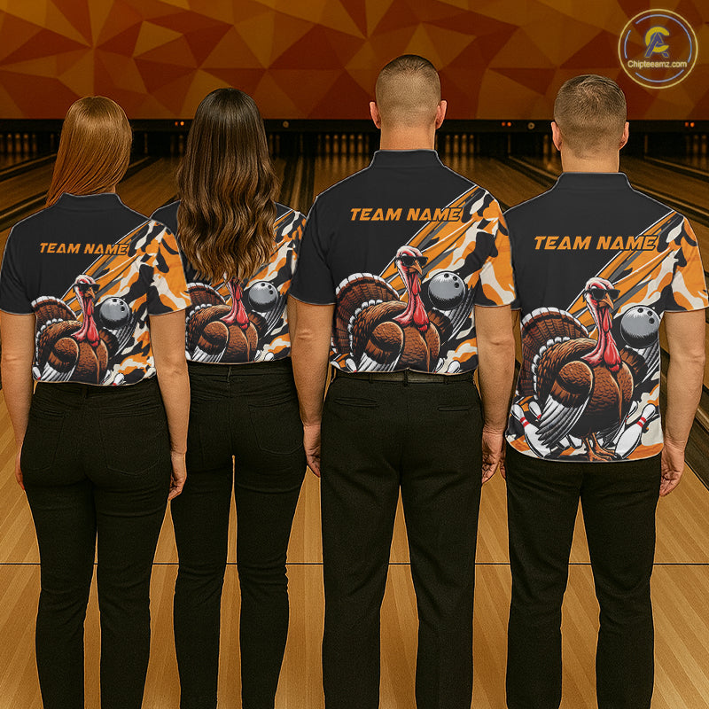 Black And Yellow Camo Custom Funny Turkey Bowling Shirts, Thanksgiving Bowling Tournament