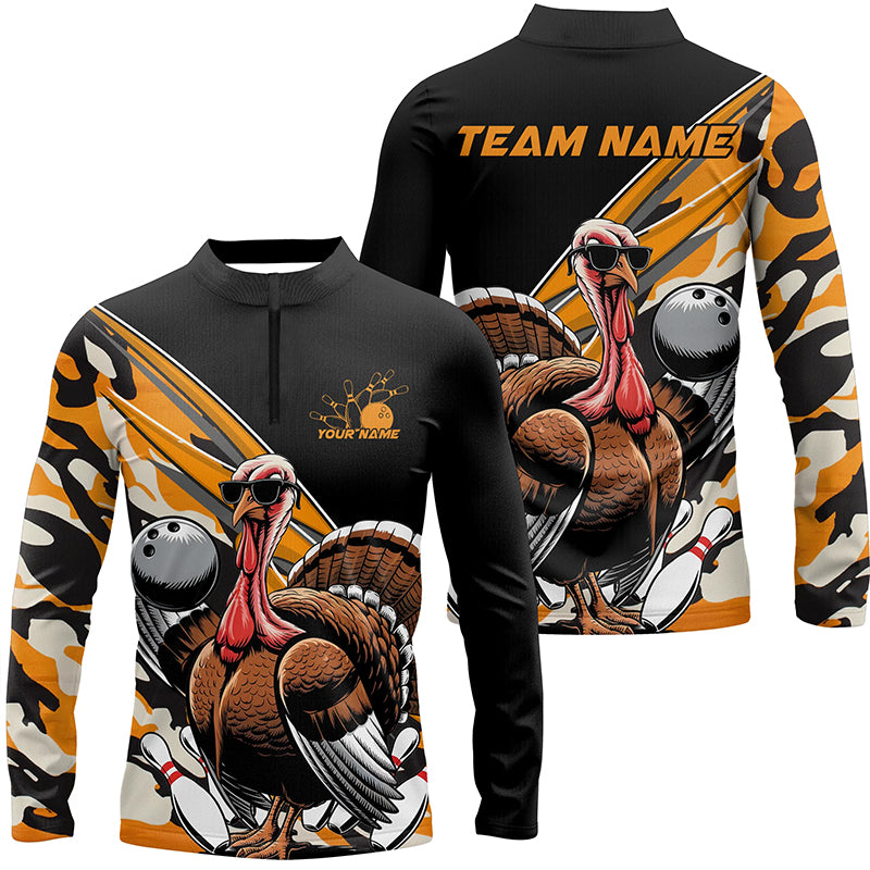 Black And Yellow Camo Custom Funny Turkey Bowling Shirts, Thanksgiving Bowling Tournament