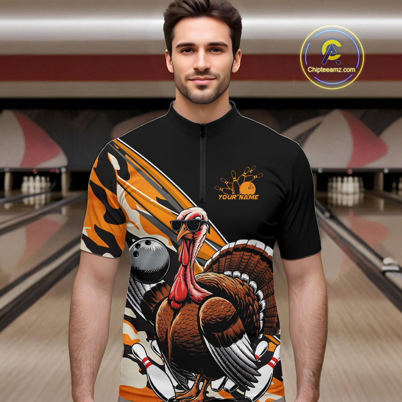 Black And Yellow Camo Custom Funny Turkey Bowling Shirts, Thanksgiving Bowling Tournament