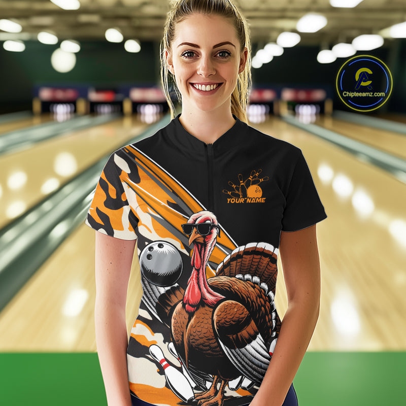 Black And Yellow Camo Custom Funny Turkey Bowling Shirts, Thanksgiving Bowling