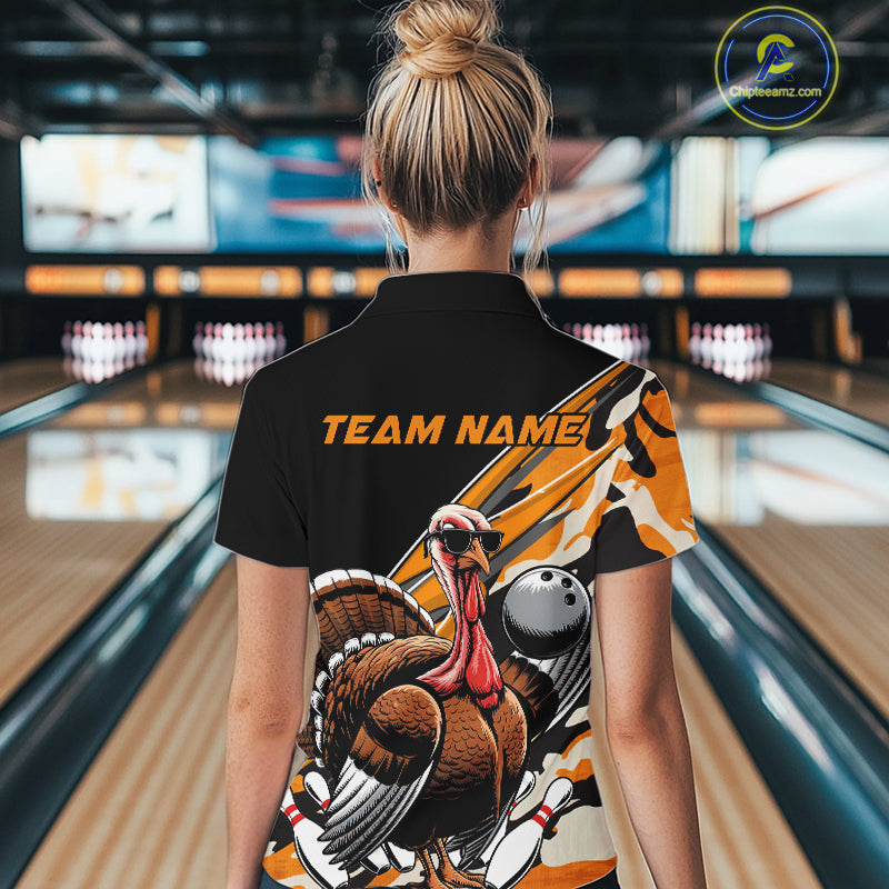Black And Yellow Camo Custom Funny Turkey Bowling Shirts, Thanksgiving Bowling