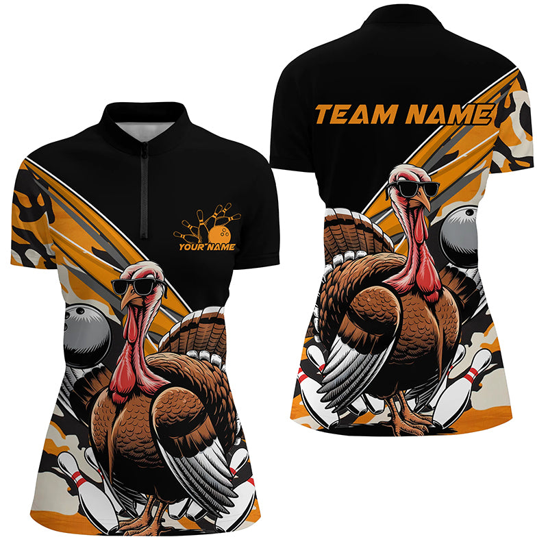 Black And Yellow Camo Custom Funny Turkey Bowling Shirts, Thanksgiving Bowling