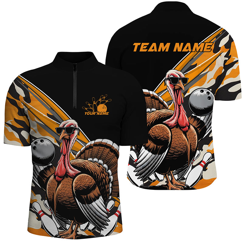 Black And Yellow Camo Custom Funny Turkey Bowling Shirts, Thanksgiving Bowling Tournament