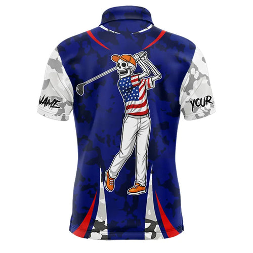 USA flag camo golf outfits funny skull golf polo shirts custom patriotic golf shirts