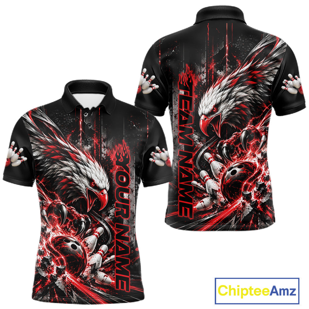 Custom Red Grunge Eagle Bowling Polo Shirt, Team League Shirt Bowlers Outfit