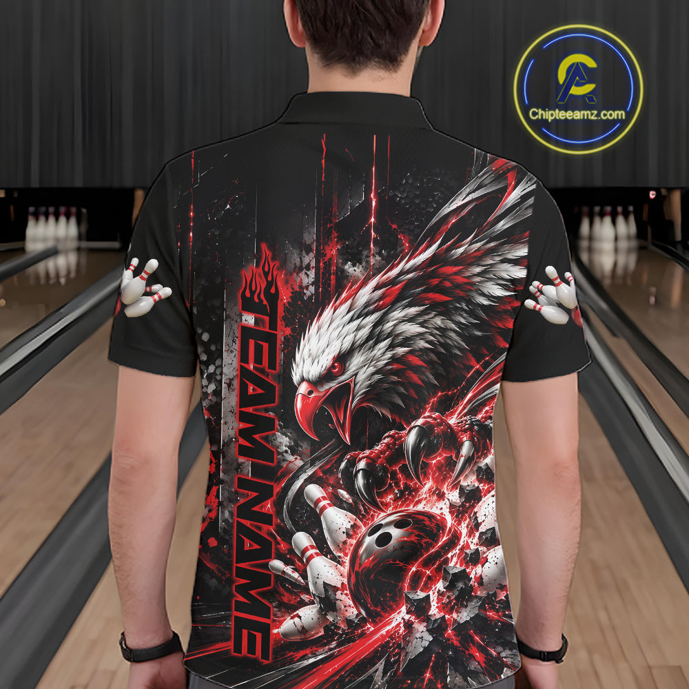 Custom Red Grunge Eagle Bowling Polo Shirt, Team League Shirt Bowlers Outfit