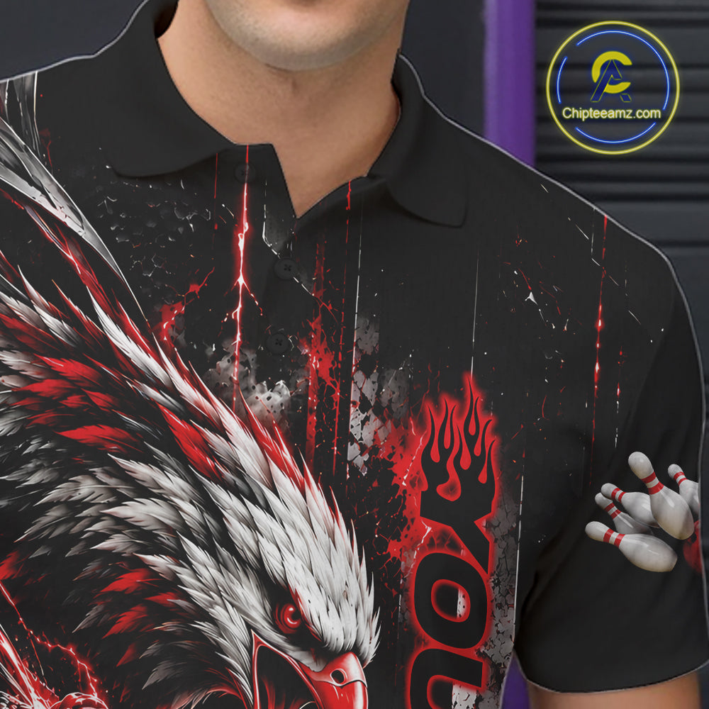 Custom Red Grunge Eagle Bowling Polo Shirt, Team League Shirt Bowlers Outfit