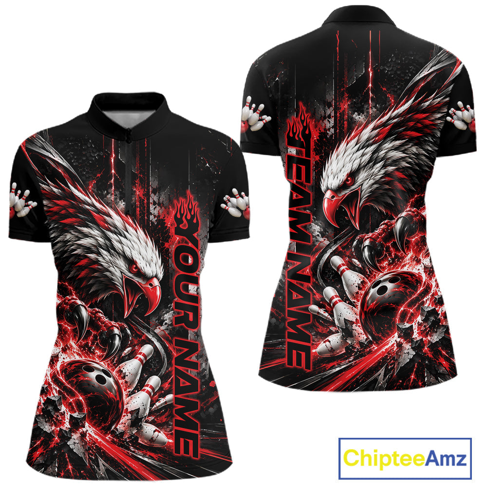 Custom Red Grunge Eagle Bowling Quarter-Zip Shirt, Team League Shirt Bowler Outfit