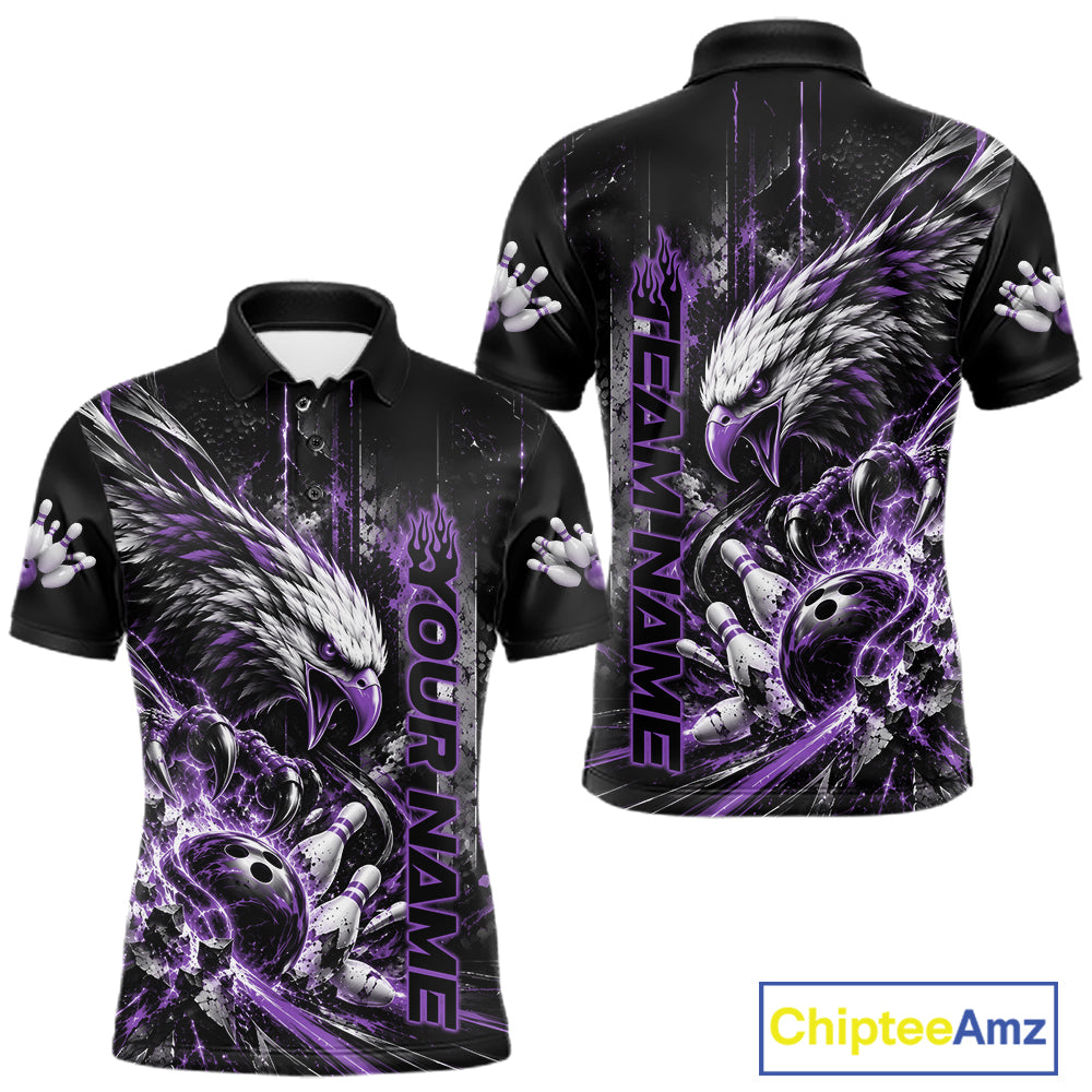 Custom Purple Grunge Eagle Bowling Polo Shirt, Team League Shirt Bowlers Outfit