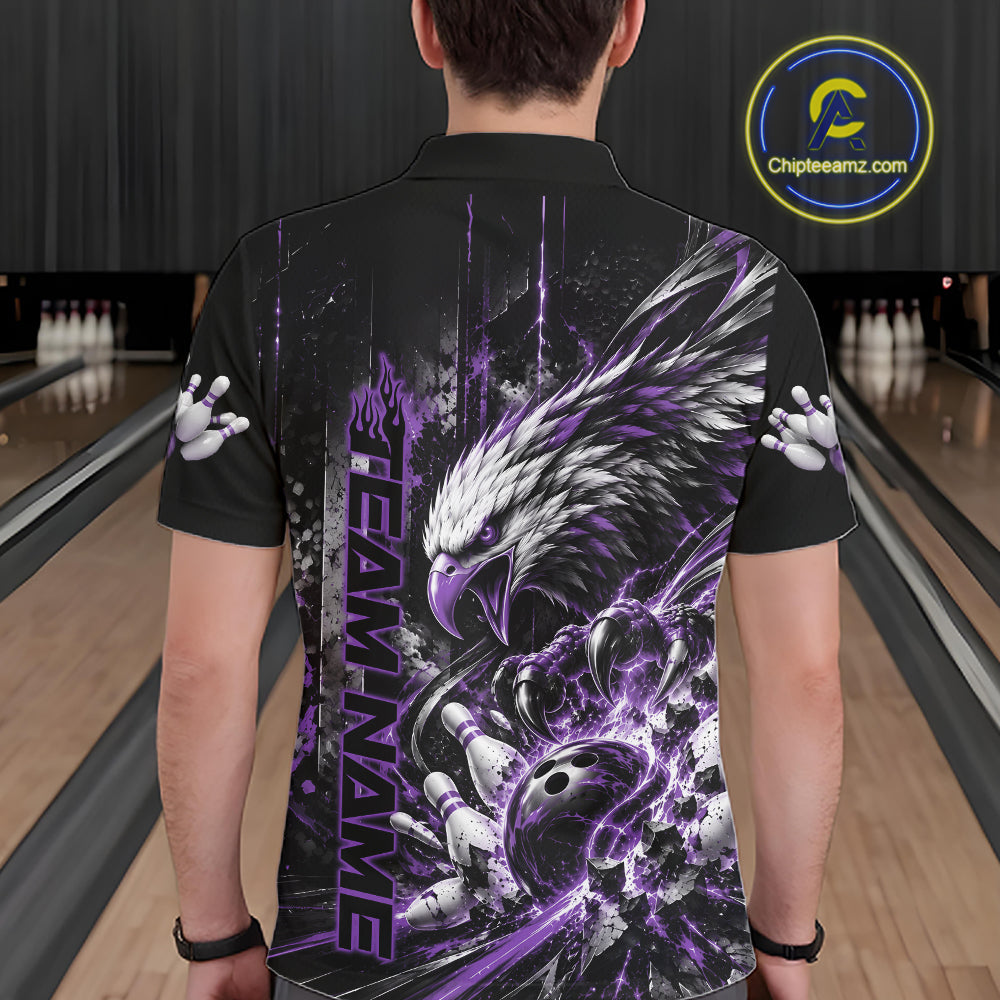 Custom Purple Grunge Eagle Bowling Polo Shirt, Team League Shirt Bowlers Outfit
