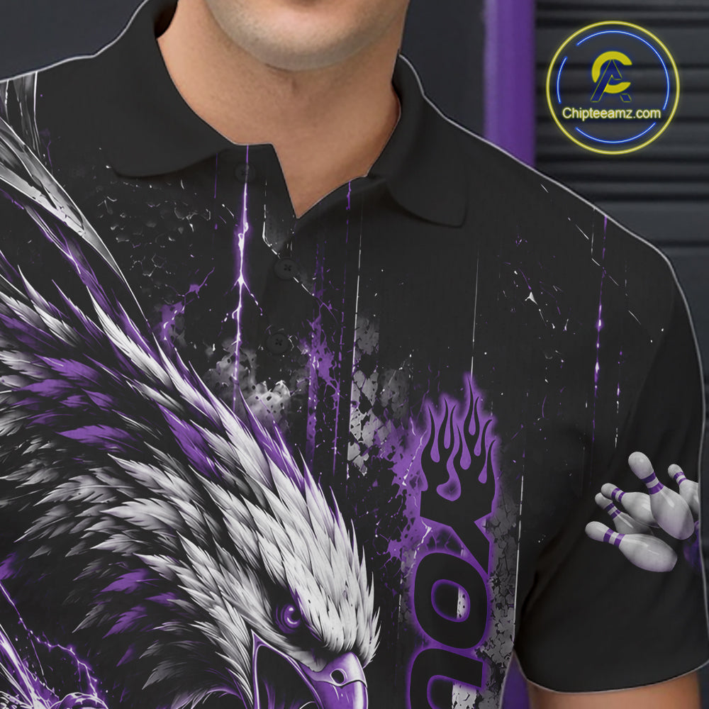Custom Purple Grunge Eagle Bowling Polo Shirt, Team League Shirt Bowlers Outfit