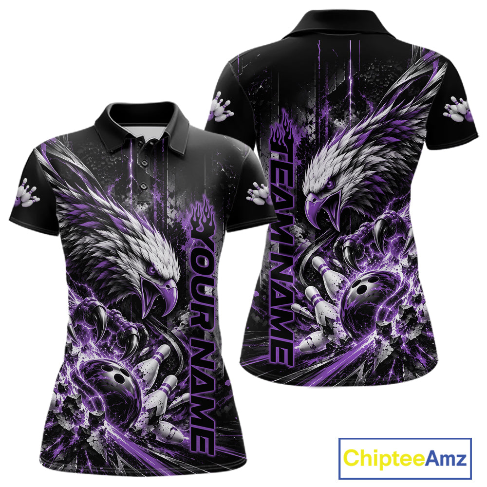 Custom Purple Grunge Eagle Bowling Polo Shirt, Team League Shirt Bowlers Outfit