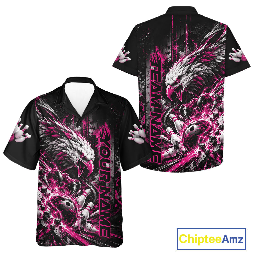 Custom Pink Grunge Eagle Bowling And Button Up Shirt, Team League Shirt Bowlers Outfit