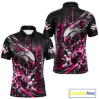 Custom Pink Grunge Eagle Bowling Polo Shirt, Team League Shirt Bowlers Outfit