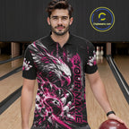 Custom Pink Grunge Eagle Bowling Polo Shirt, Team League Shirt Bowlers Outfit
