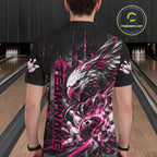 Custom Pink Grunge Eagle Bowling Polo Shirt, Team League Shirt Bowlers Outfit