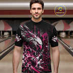 Custom Pink Grunge Eagle Bowling Quarter Zip Shirt, Team League Shirt Bowlers Outfit