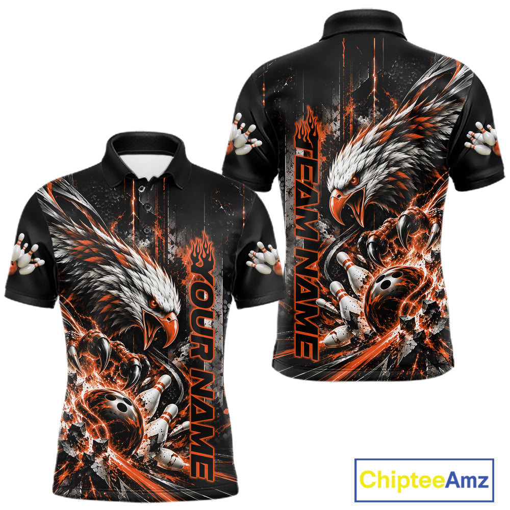 Custom Orange Grunge Eagle Bowling Polo Shirt, Team League Shirt Bowlers Outfit