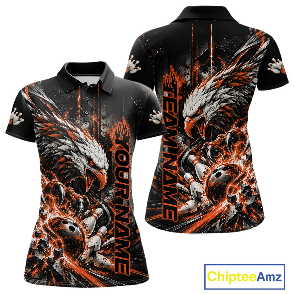 Custom Orange Grunge Eagle Bowling Polo Shirt, Team League Shirt Bowlers Outfit