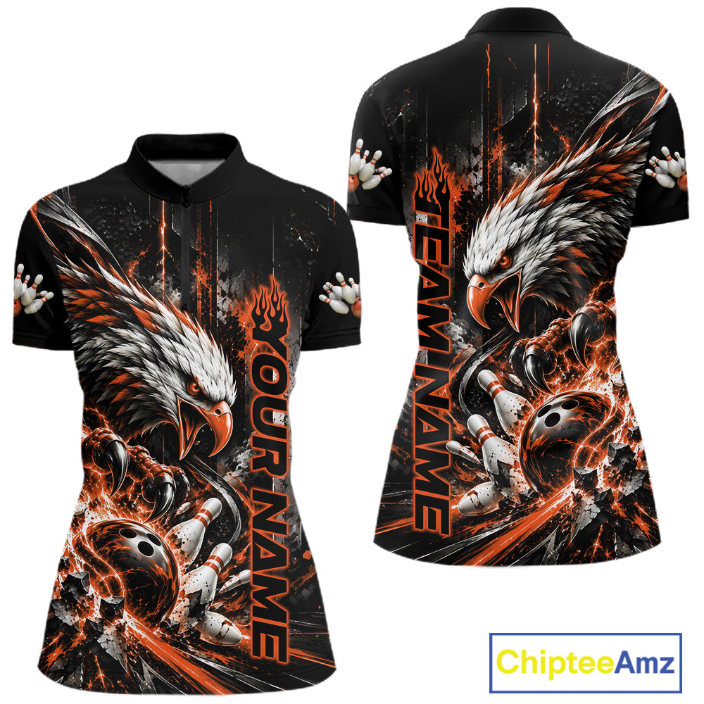 Custom Orange Grunge Eagle Bowling Quarter-Zip Shirt, Team League Shirt Bowlers