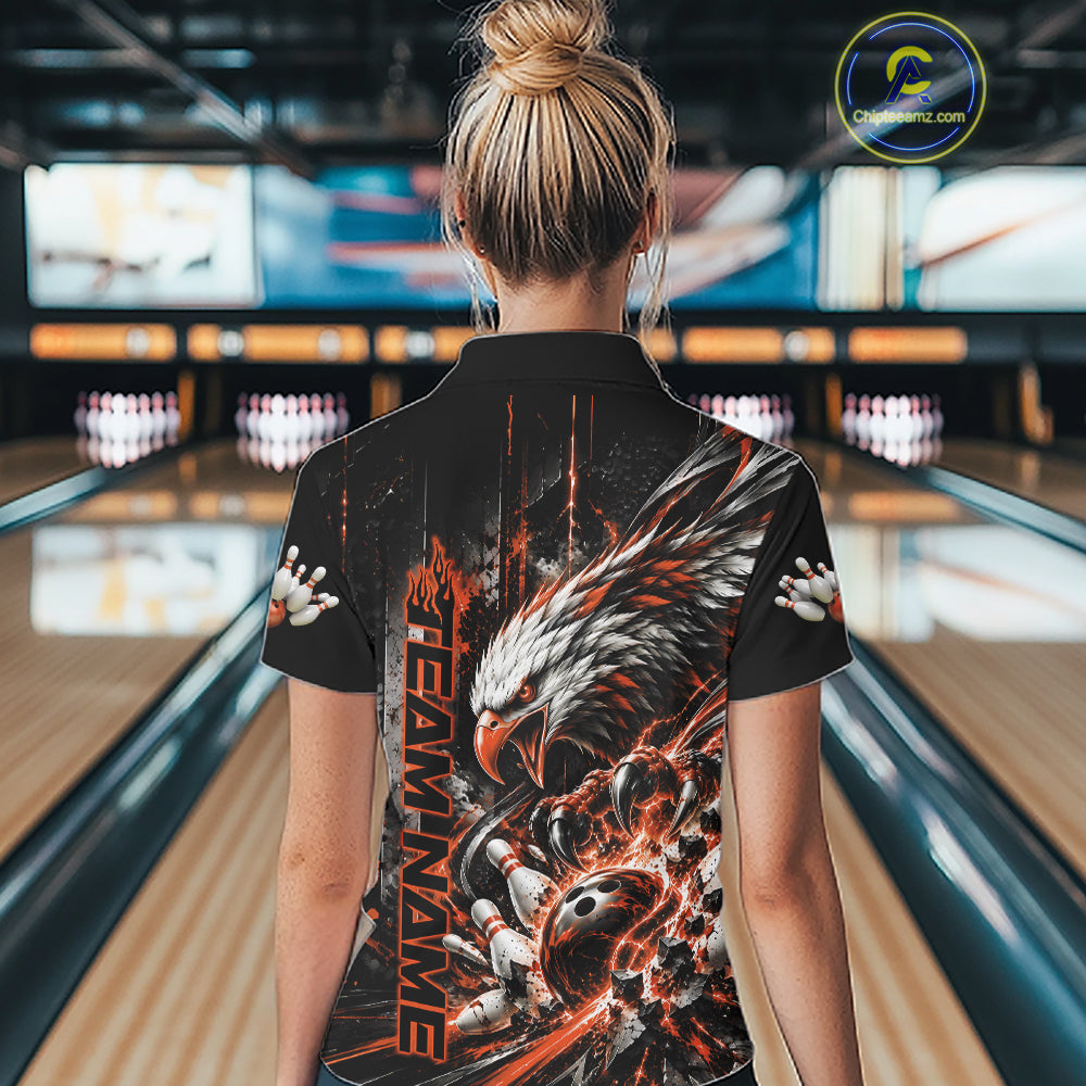 Custom Orange Grunge Eagle Bowling Quarter-Zip Shirt, Team League Shirt Bowlers