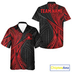 Custom Black And Red Tribal Pattern Bowling Team And Button Up Shirt, Bowling League Shirt