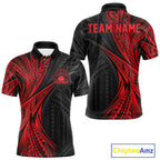Custom Black And Red Tribal Pattern Bowling Team Polo Shirt, Bowling League Shirt