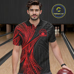 Custom Black And Red Tribal Pattern Bowling Team Polo Shirt, Bowling League Shirt