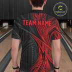 Custom Black And Red Tribal Pattern Bowling Team Polo Shirt, Bowling League Shirt