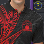 Custom Black And Red Tribal Pattern Bowling Team Polo Shirt, Bowling League Shirt