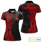Custom Black And Red Tribal Pattern Bowling Team Polo Shirt, Bowling League Shirt