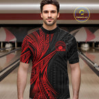 Custom Black And Red Tribal Pattern Bowling Team Quarter Zip Shirt, Bowling League Shirt