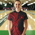 Custom Black And Red Tribal Bowling Team Quarter-Zip Shirt, Bowling League Shirt