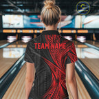 Custom Black And Red Tribal Bowling Team Quarter-Zip Shirt, Bowling League Shirt