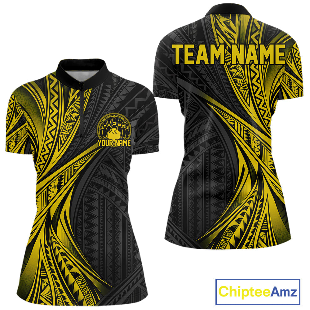 Custom Black And Gold Tribal Bowling Team Quarter-Zip Shirt, Bowling League Shirt