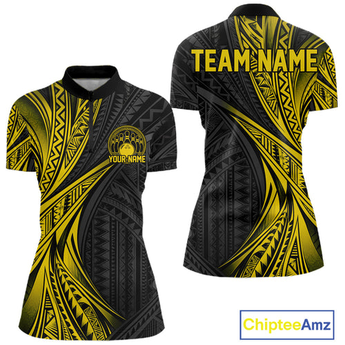Custom Black And Gold Tribal Bowling Team Quarter-Zip Shirt, Bowling League Shirt