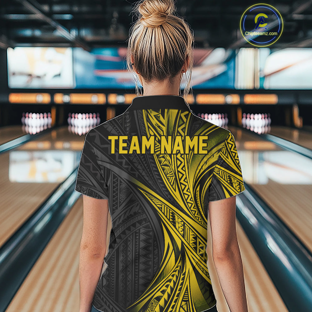 Custom Black And Gold Tribal Bowling Team Quarter-Zip Shirt, Bowling League Shirt
