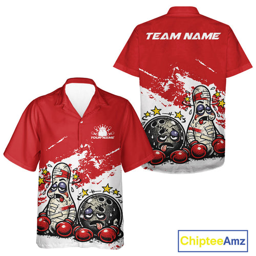 Custom Funny Boxing Bowling And Hawaiian Shirt, Red Grunge Bowling Team Tournament Jersey
