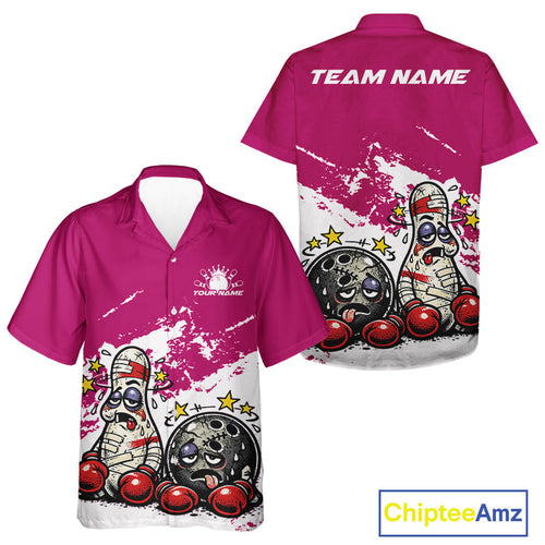 Custom Funny Boxing Bowling And Hawaiian Shirt, Pink Grunge Bowling Team Tournament Jersey