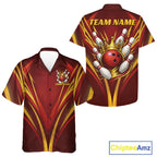 Custom Red And Gold Crowned Bowling Ball Bowling King Bowling Team And Button Up Shirt