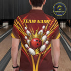 Custom Red And Gold Crowned Bowling Ball Bowling King Bowling Team Polo Shirt