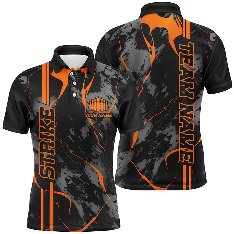 Custom Orange Strike Bowling Shirts Polo Orange Camo Bowling Team Jerseys Bowling League