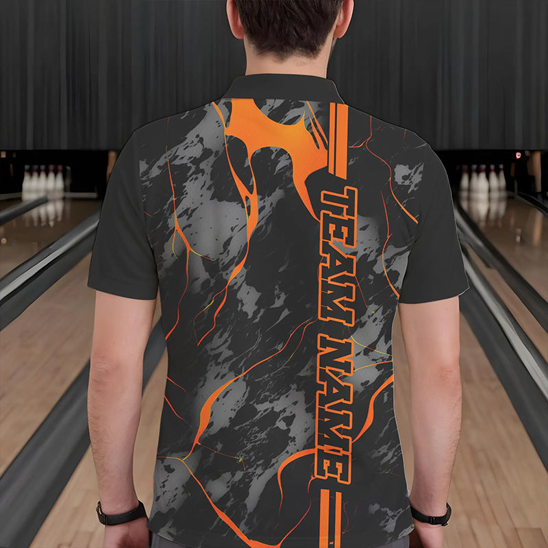 Custom Orange Strike Bowling Shirts Polo Orange Camo Bowling Team Jerseys Bowling League