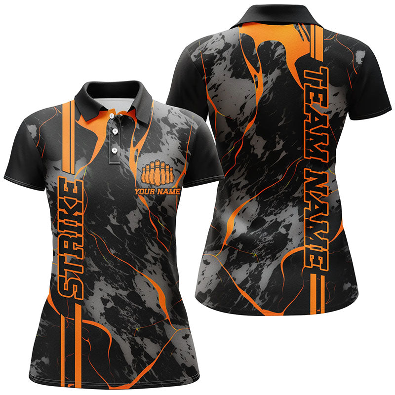 Custom Orange Strike Bowling Shirts Polo Orange Camo Bowling Team Jerseys